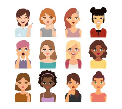 Woman emoji face vector icons.