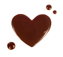 chocolate stain in the form of heart isolated on white backgroun