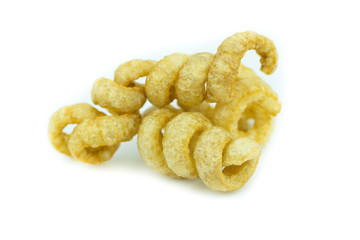 Pile of pork rind isolated on white background