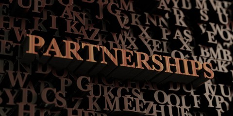 Partnerships - Wooden 3D rendered letters/message.  Can be used for an online banner ad or a print postcard.