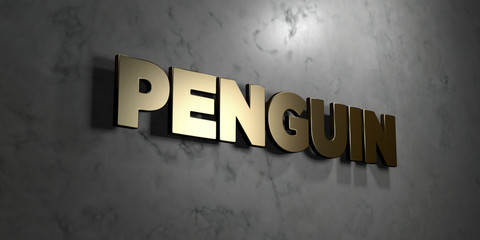 Penguin - Gold sign mounted on glossy marble wall  - 3D rendered royalty free stock illustration. This image can be used for an online website banner ad or a print postcard.