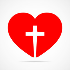 Christian cross inside in the heart. Vector illustration.