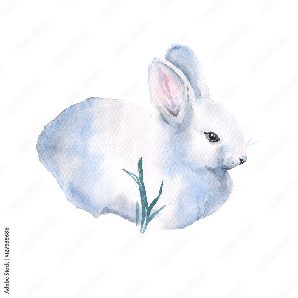 Wall mural white rabbit. insulated. the day of holy easter. watercolor illu