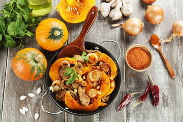 Pumpkin baked with meat