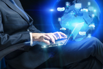 Man in cloup computing concept