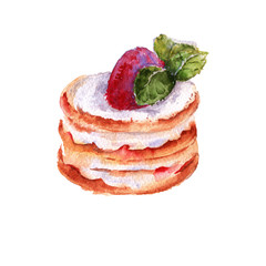 Cake in the style of Rostik's strawberry mousse. insulated. watercolor illustration.