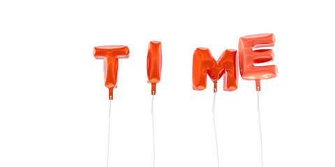 TIME - word made from red foil balloons - 3D rendered.  Can be used for an online banner ad or a print postcard.