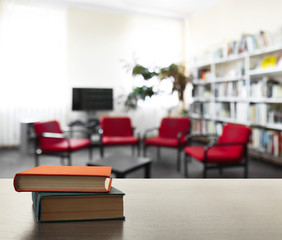 Books on table at library