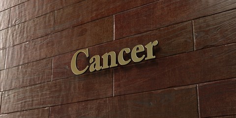 Cancer - Bronze plaque mounted on maple wood wall  - 3D rendered royalty free stock picture. This image can be used for an online website banner ad or a print postcard.