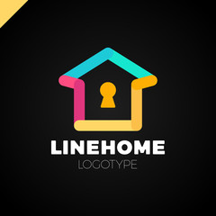 Fototapeta na wymiar Line House key hole lock security protection vector icon logo