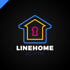 Line House key hole lock security protection vector icon logo