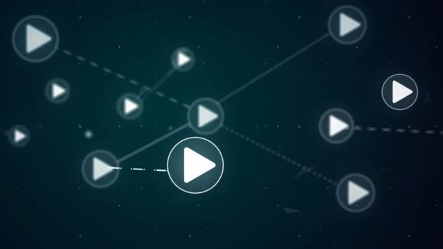 Play Button Network Icon Link Connection Technology Loop Animation 4K