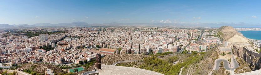 Fototapeta na wymiar Panorama from Castell Santa Barbara of Alicante urban area from Castle Saint Barbara.