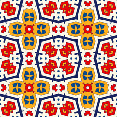 Seamless pattern with symmetric geometric ornament. Bright abstract background.