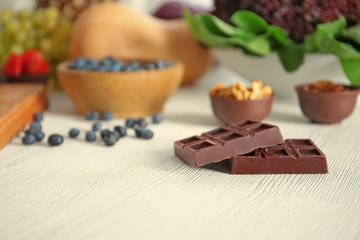 Chocolate bars on table