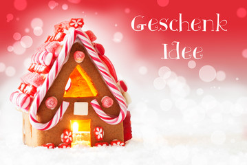 Gingerbread House, Red Background, Geschenk Idee Means Gift Idea