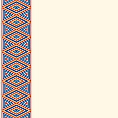 Bright ethnic seamless border on white background. Pattern with symmetric geometric ornament.