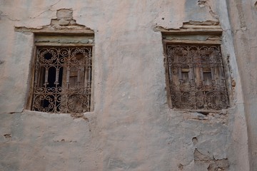 Traditional windows of a  Amazigh house in a village in southern Morocco 