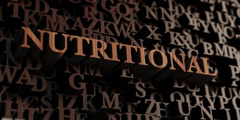 Nutritional - Wooden 3D rendered letters/message.  Can be used for an online banner ad or a print postcard.