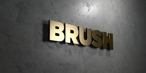 Brush - Gold sign mounted on glossy marble wall  - 3D rendered royalty free stock illustration. This image can be used for an online website banner ad or a print postcard.