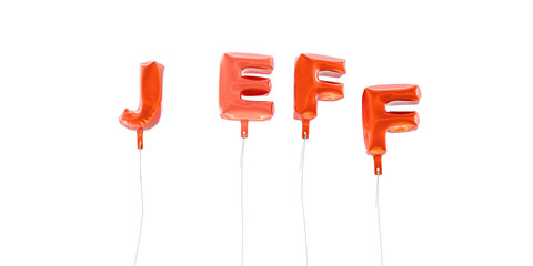 JEFF - word made from red foil balloons - 3D rendered.  Can be used for an online banner ad or a print postcard. © Chris Titze Imaging