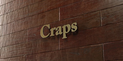 Craps - Bronze plaque mounted on maple wood wall  - 3D rendered royalty free stock picture. This image can be used for an online website banner ad or a print postcard.