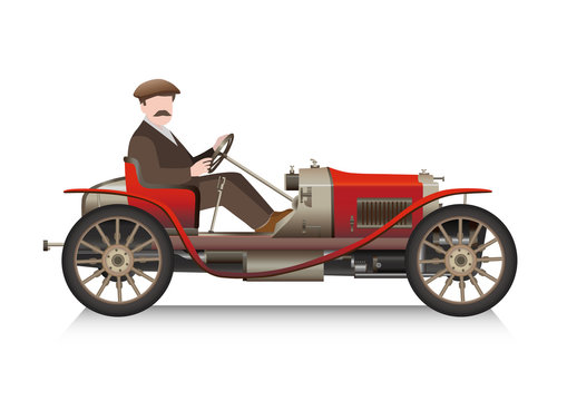 gentleman driving an old sport car
