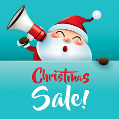 Christmas Sale! Santa Claus with megaphone.