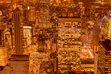 Night view of New York Manhattan during sunset