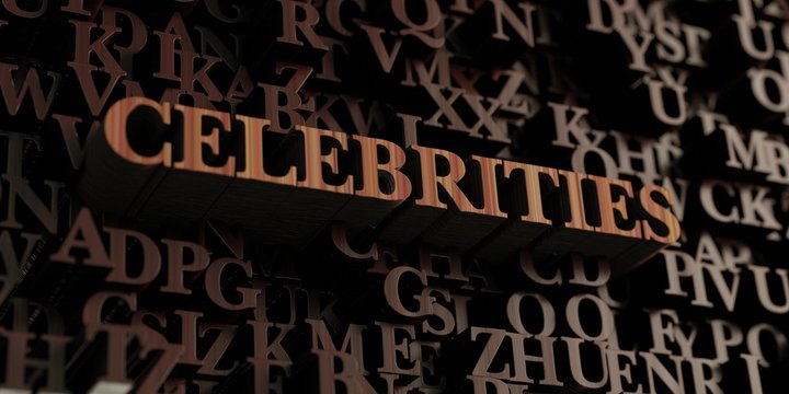 Celebrities - Wooden 3D rendered letters/message.  Can be used for an online banner ad or a print postcard.