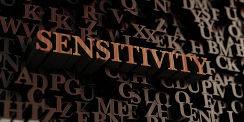 Sensitivity - Wooden 3D rendered letters/message.  Can be used for an online banner ad or a print postcard.