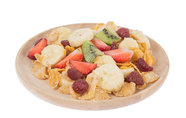Cereals in plate wood on white background