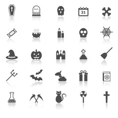 Halloween icons with reflect on white background
