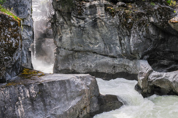 Waterfall during a sunny day. Nairn Falls Provincial Park, British Columbia, Canada