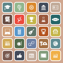 College flat icons on brown background