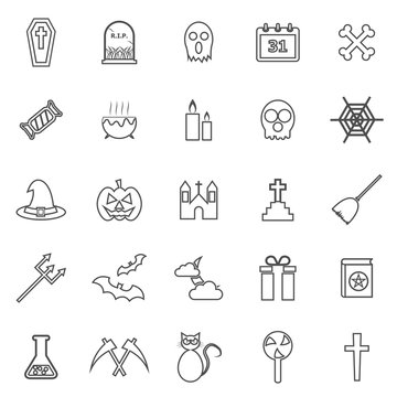 Halloween line icons on white background