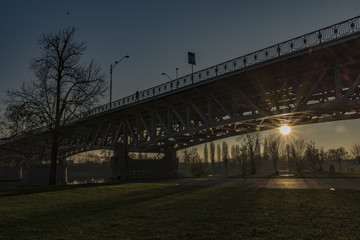 Litomerice bridge with sunset in autumn