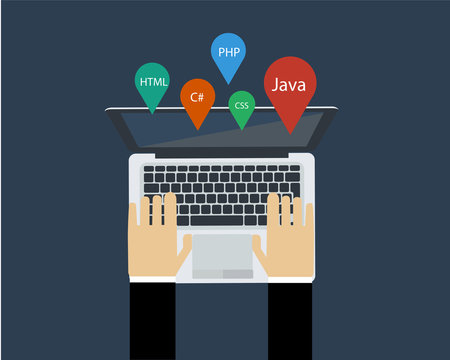 Programming laptop and language with developer.