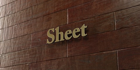 Sheet - Bronze plaque mounted on maple wood wall  - 3D rendered royalty free stock picture. This image can be used for an online website banner ad or a print postcard.