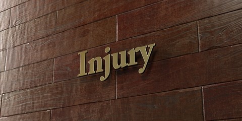 Injury - Bronze plaque mounted on maple wood wall  - 3D rendered royalty free stock picture. This image can be used for an online website banner ad or a print postcard.