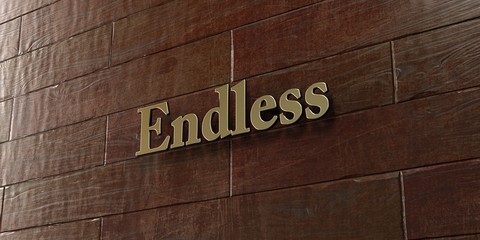 Endless - Bronze plaque mounted on maple wood wall  - 3D rendered royalty free stock picture. This image can be used for an online website banner ad or a print postcard.