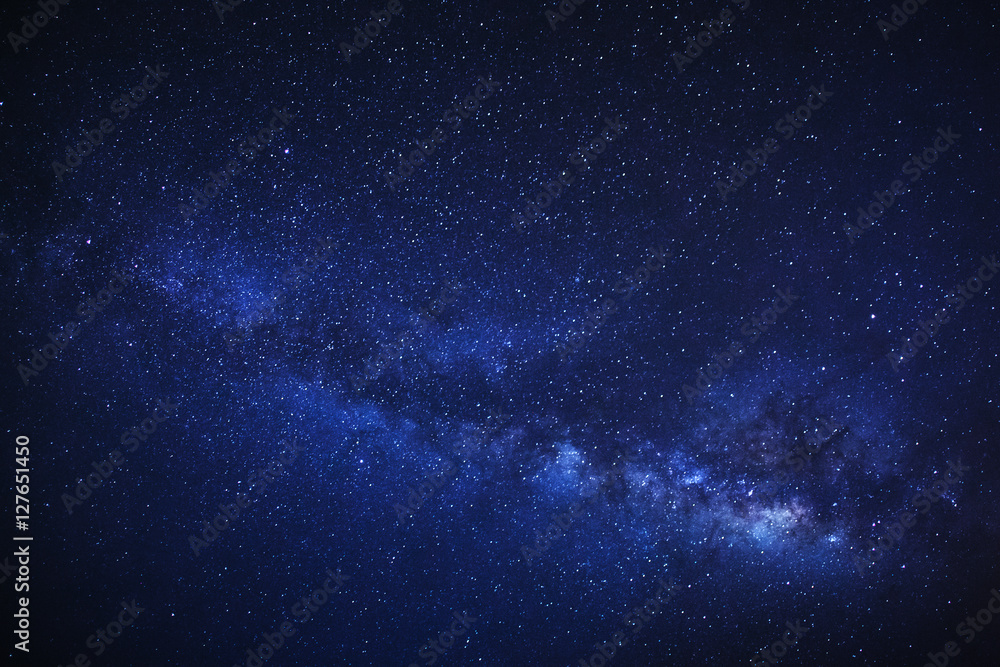 Wall mural milky way galaxy, long exposure photograph, with grain.