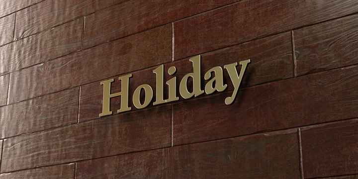 Holiday - Bronze plaque mounted on maple wood wall  - 3D rendered royalty free stock picture. This image can be used for an online website banner ad or a print postcard.