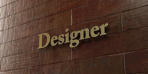 Designer - Bronze plaque mounted on maple wood wall  - 3D rendered royalty free stock picture. This image can be used for an online website banner ad or a print postcard.