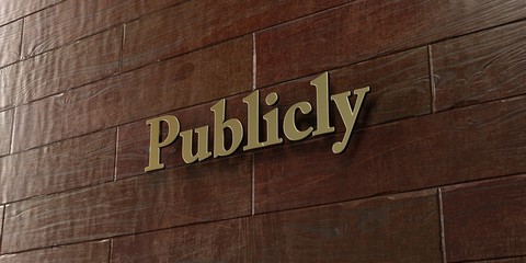 Publicly - Bronze plaque mounted on maple wood wall  - 3D rendered royalty free stock picture. This image can be used for an online website banner ad or a print postcard.