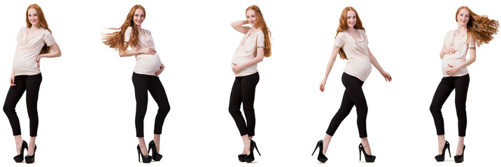 Fototapeta premium Pregnant woman in composite image isolated on white