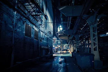 Aluminium Prints Narrow Alley Dark City Alley at Night