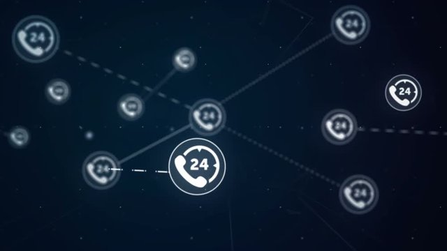 24 Hours Call Service Icon Symbol Network Connection Technology Loop Animation 4K