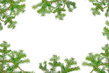 Snow covered trees. frame. Festive Christmas composition. Card.