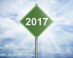 Road sign with number 2017